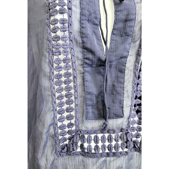 Charming Charlie Blue Sheer Crochet Lace Insert Detail Bodice Top Medium Flowy - Picture 2 of 6